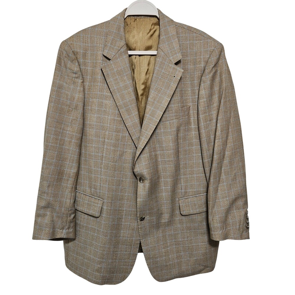 Eduard Dressler Mens Wool Glen Plaid Blazer Jacket Tan Malowan 43 Sport Coat